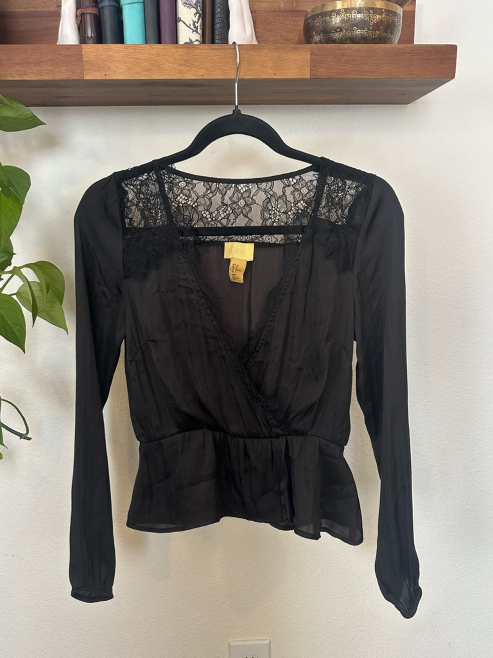 Black Lace-Trim V-Neck Women's Blouse